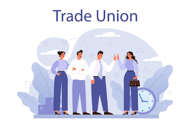 Free Vector trade union concept employees care idea employees wellbeing or intersets regulation and protection corporate insurance career development benefits package isolated flat vector illustration