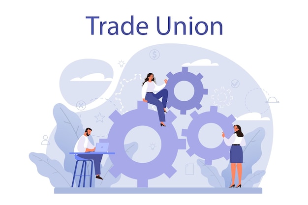 Free Vector trade union concept employees care idea employees wellbeing or intersets regulation and protection corporate insurance career development benefits package isolated flat vector illustration