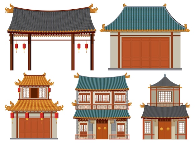 Free Vector traditional asian building illustrations