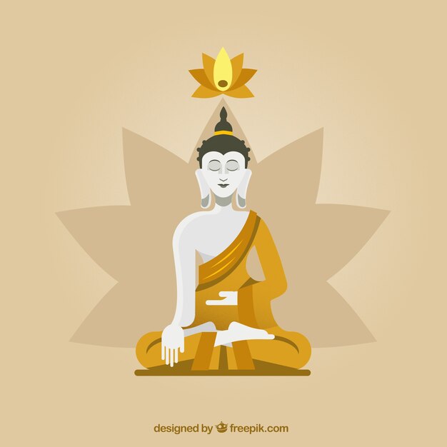 Traditional budha with flat design