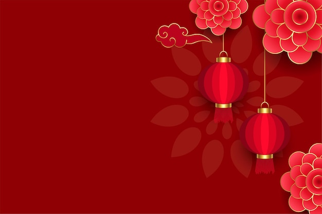 Traditional chinese floral red with lanterns