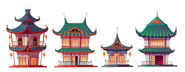 Free vector traditional chinese house building cartoon