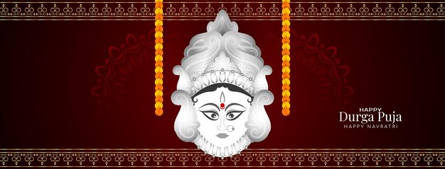 Traditional Durga Puja and Happy navratri festival greeting banner design