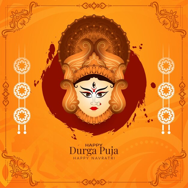 Traditional Durga Puja and Happy navratri indian religious festival background