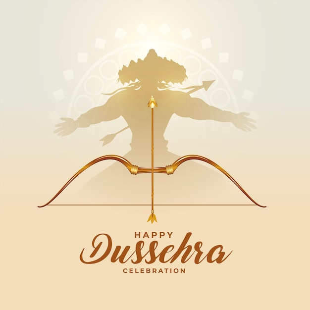 Traditional dussehra festival card with ravan and bow arrow