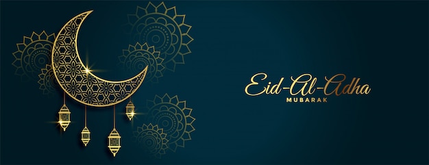 Free vector traditional eid al adha festival golden banner