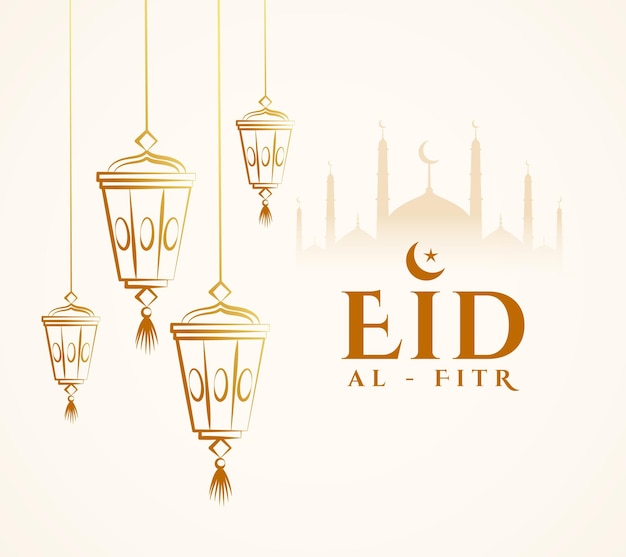 Free vector traditional eid al fitr wishes background with hanging lamp