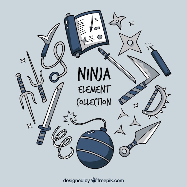 Traditional hand drawn ninja element collection