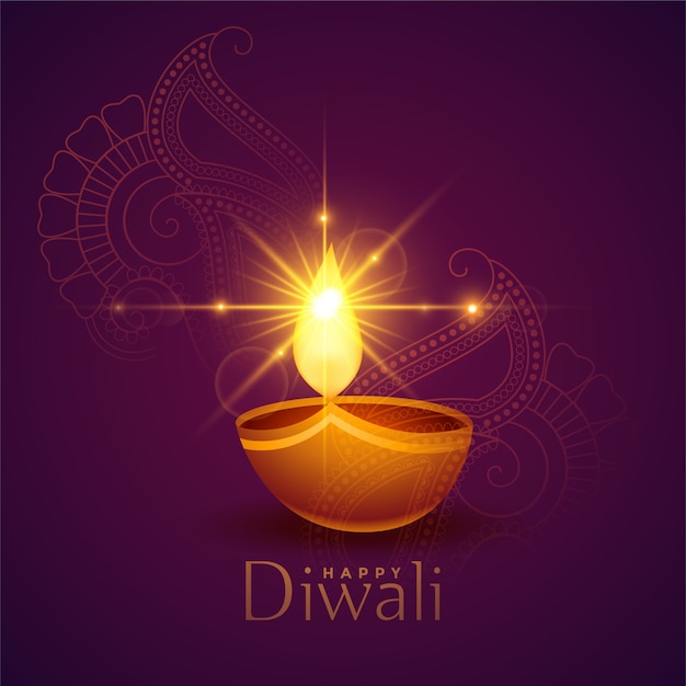 Free Vector traditional happy diwali background with glowing diya