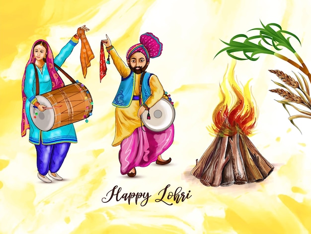 Free Vector traditional happy lohri indian harvest festival background design