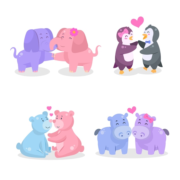 Free Vector traditional illustrated animal couples for valentine's day