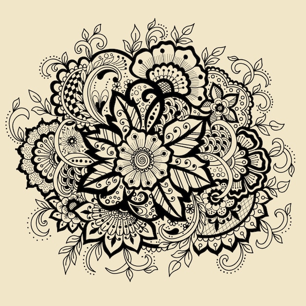 Traditional indian style, ornamental floral elements for henna tattoo,