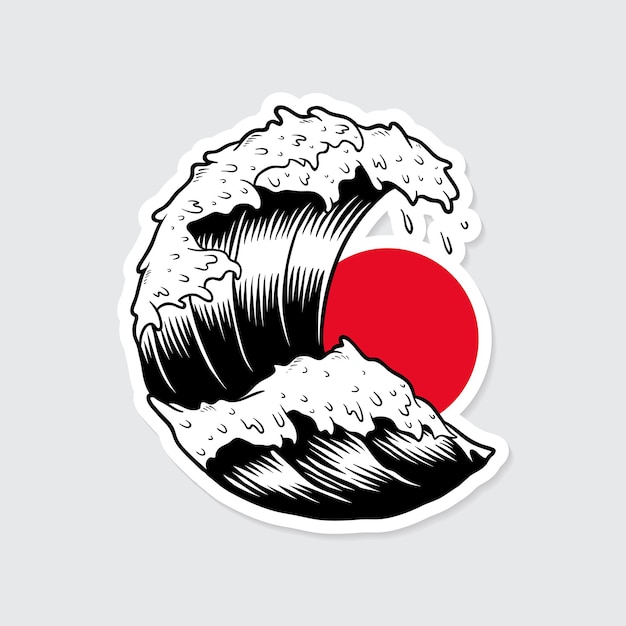 Traditional Japanese wave sticker with white border vector