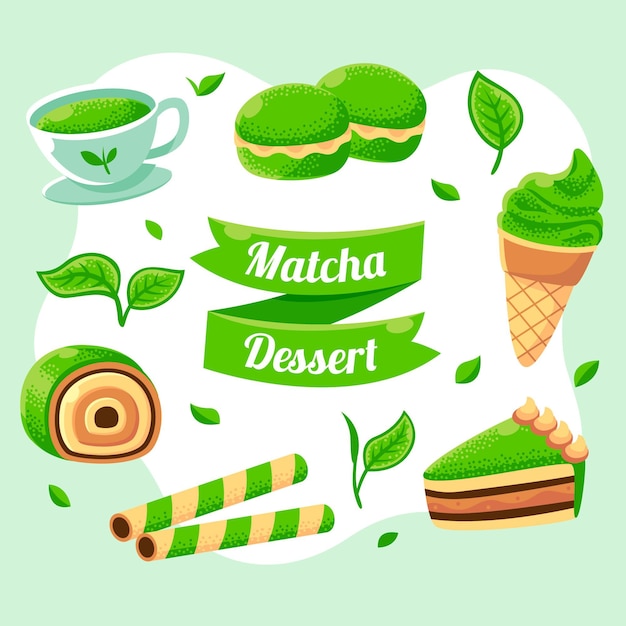 Free Vector traditional japanesse matcha green sweets pack