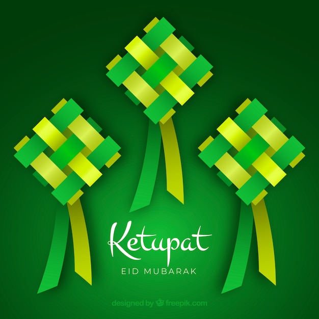 Free vector traditional ketupat composition with flat deisgn