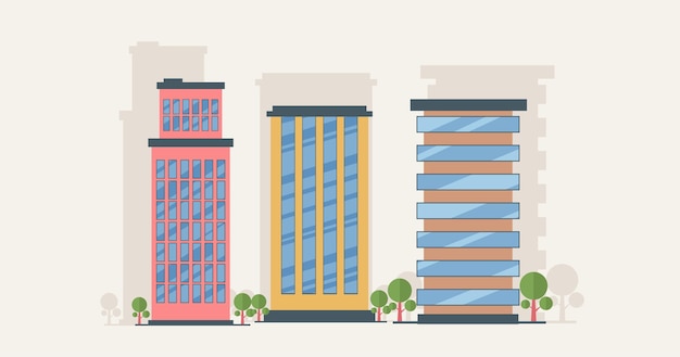 Traditional and modern building cartoon Flat design   concept illustration, Real estate business building concept