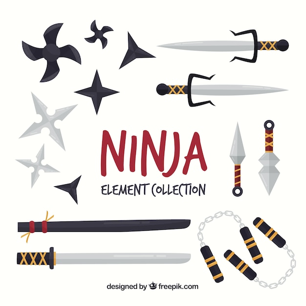 Traditional ninja element collection with flat design