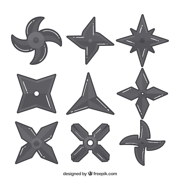 Free vector traditional ninja star collection with flat design