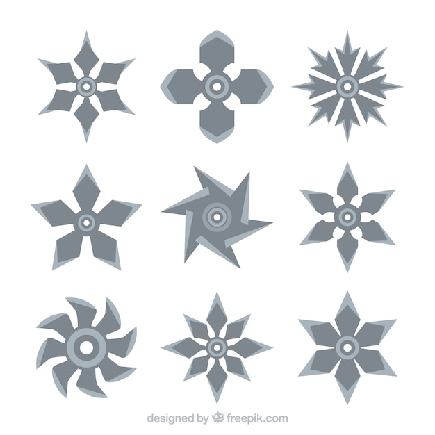 Traditional ninja star collection with flat design