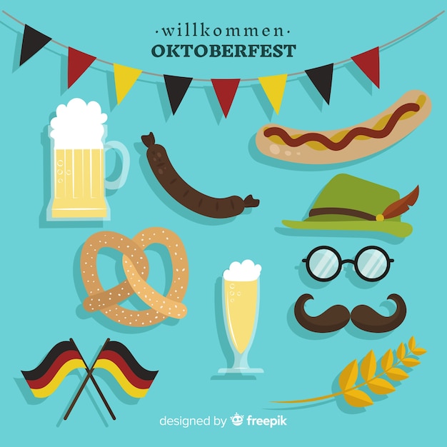 Traditional oktoberfest element collection with flat design