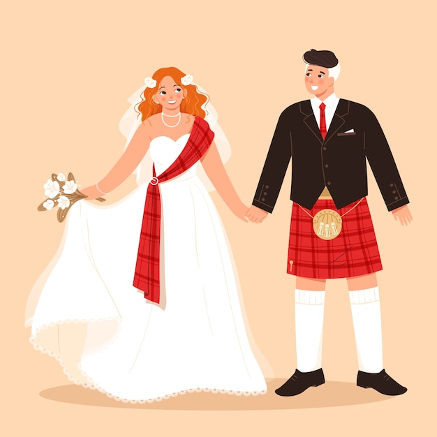 Free Vector traditional scottish bride and groom