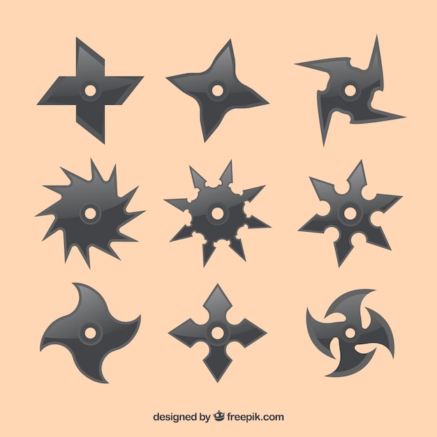 Free Vector traditional set of ninja stars with flat design