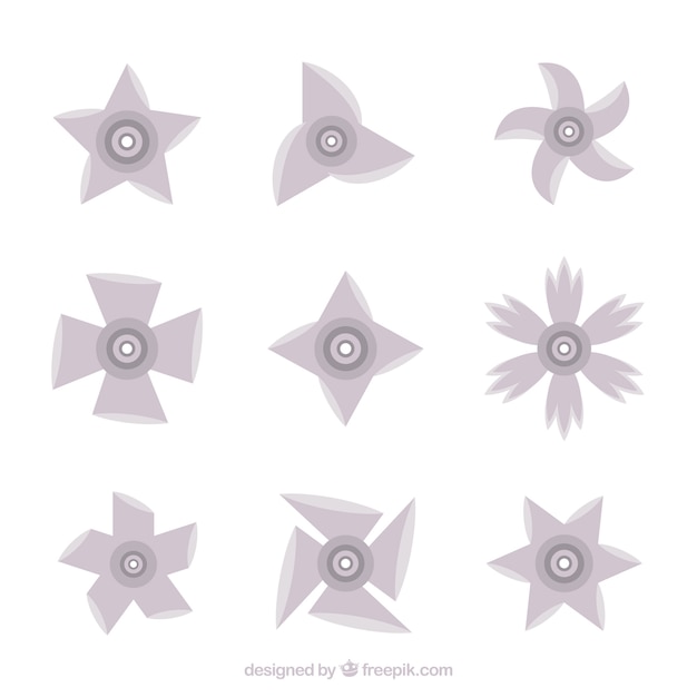 Traditional set of ninja stars with flat design