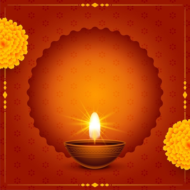 Free vector traditional shubh diwali poster with image or text space with shiny diya