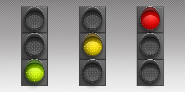 Free Vector traffic light with led lamps green yellow or red