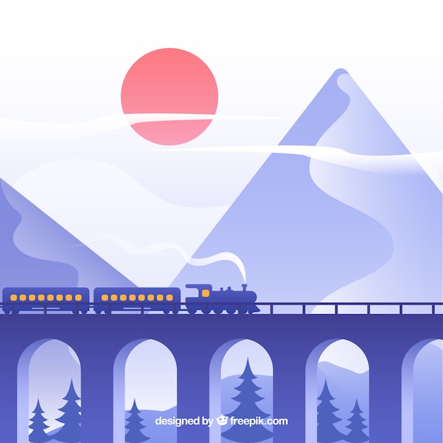 Free vector train background crossing a beautiful landscape