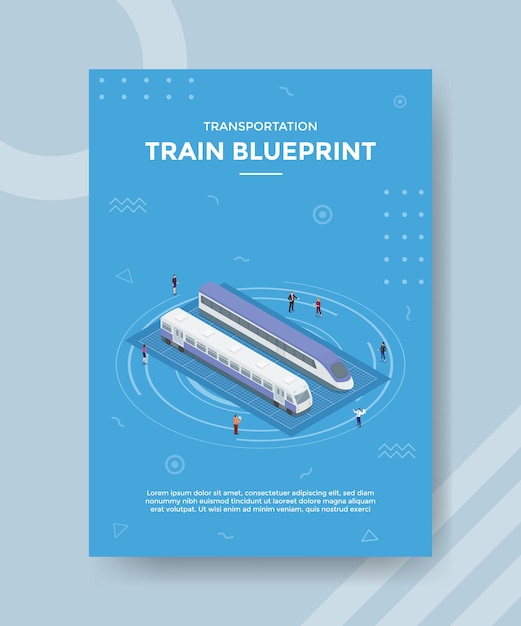 Train blueprint concept for template banner and flyer with isometric style