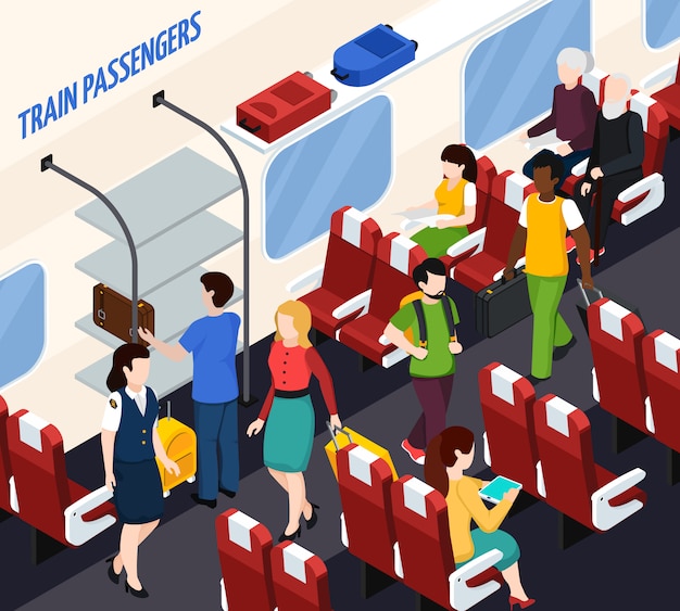 Train Passengers Isometric Composition