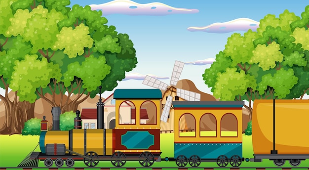 Free Vector train with natural scene