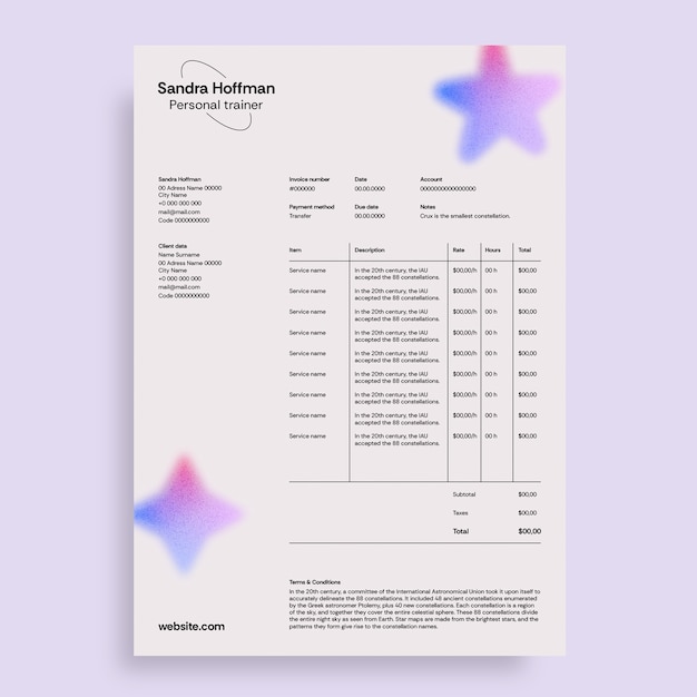 Free Vector trainer invoice template design