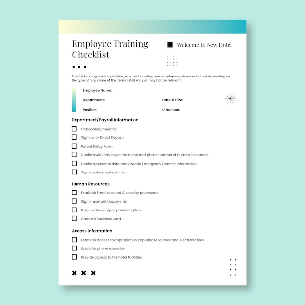 Training checklist template design