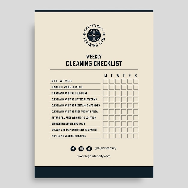 Training gym checklist template