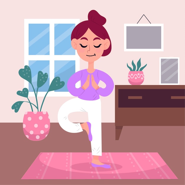 Free Vector training at home concept with woman doing yoga