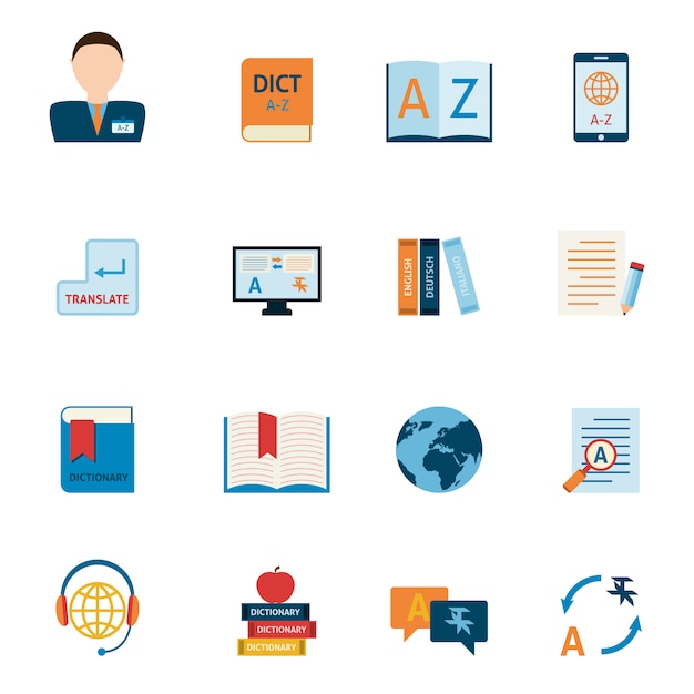 Free Vector translation and dictionary icons set