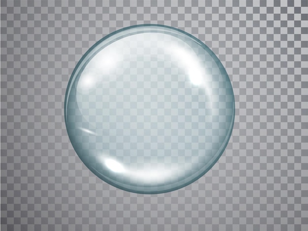 Free Vector transparent glass sphere with glares and shadow. realistic 3d glass spherical ball isolated.