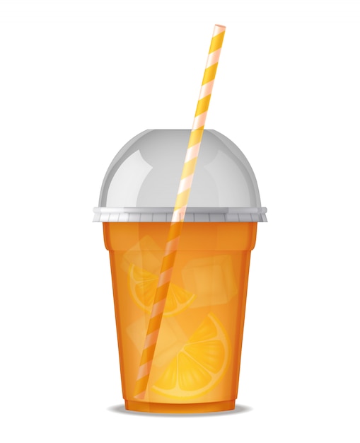 Transparent plastic glass for drink juice with straw