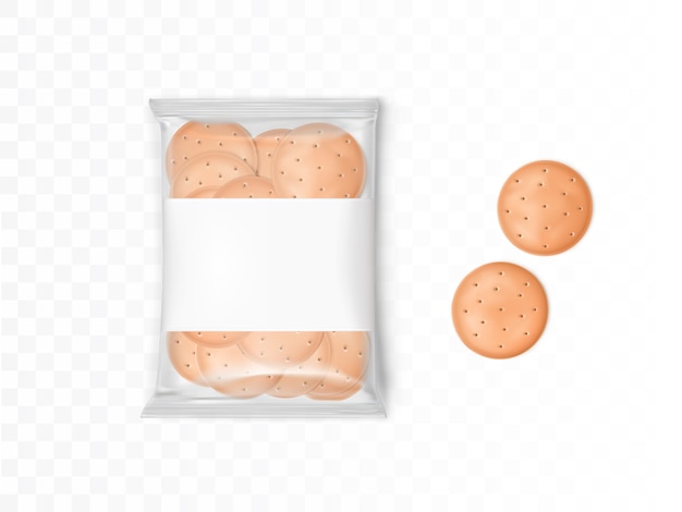 Free Vector transparent plastic package with round crackers