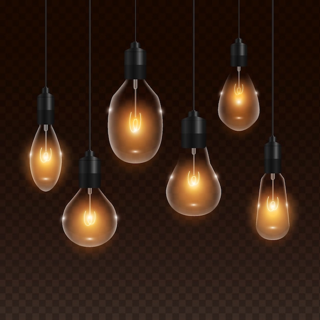 Transparent realistic golden light bulb