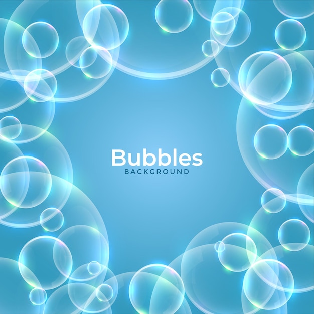 Transparent water bubbles on blue background