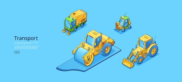 Transport banner with isometric sweeper tractor