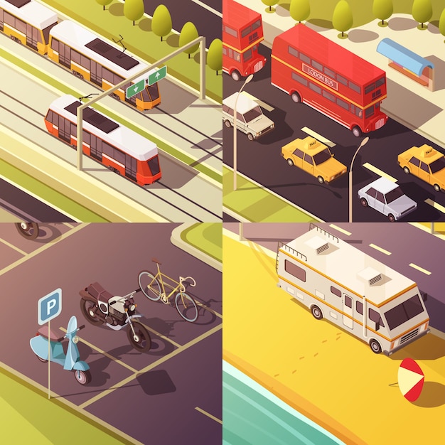 Free Vector transport concept icons set with cars and vans 