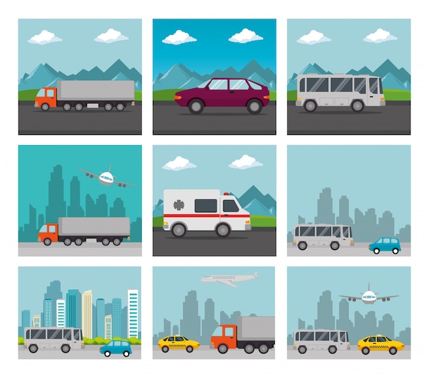 Free Vector transport logistic set vehicles