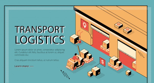 Free Vector transport logistics, delivery service isometric  web banner, landing page.