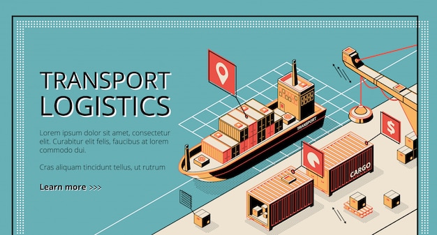 Free Vector transport logistics, ship port delivery service company landing page on retro style