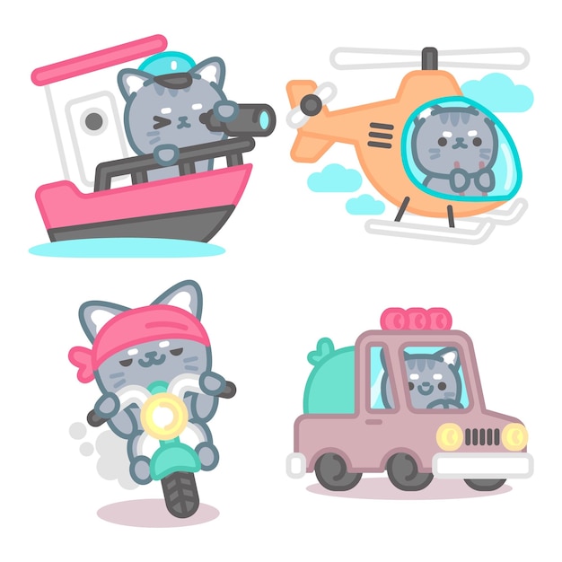 Transport stickers collection with tomomi the cat