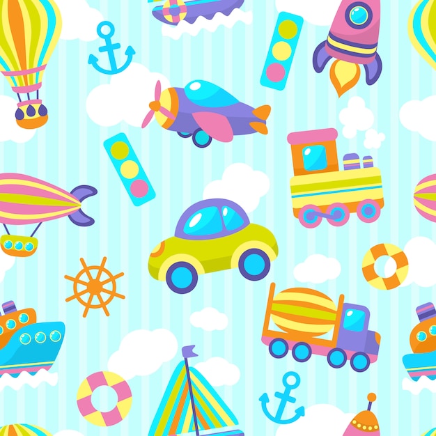 Free vector transport toy seamless pattern